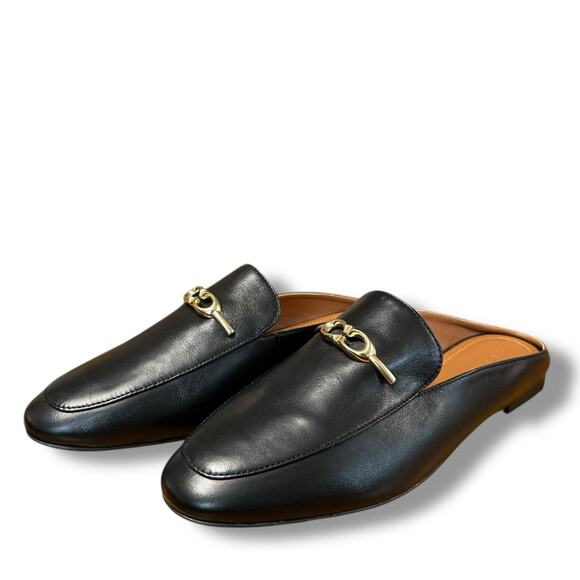 COACH Sienna Leather Slide Loafer Shoes Mule Clog Black Gold Luxury Women Sz 7.5 - Picture 2 of 16